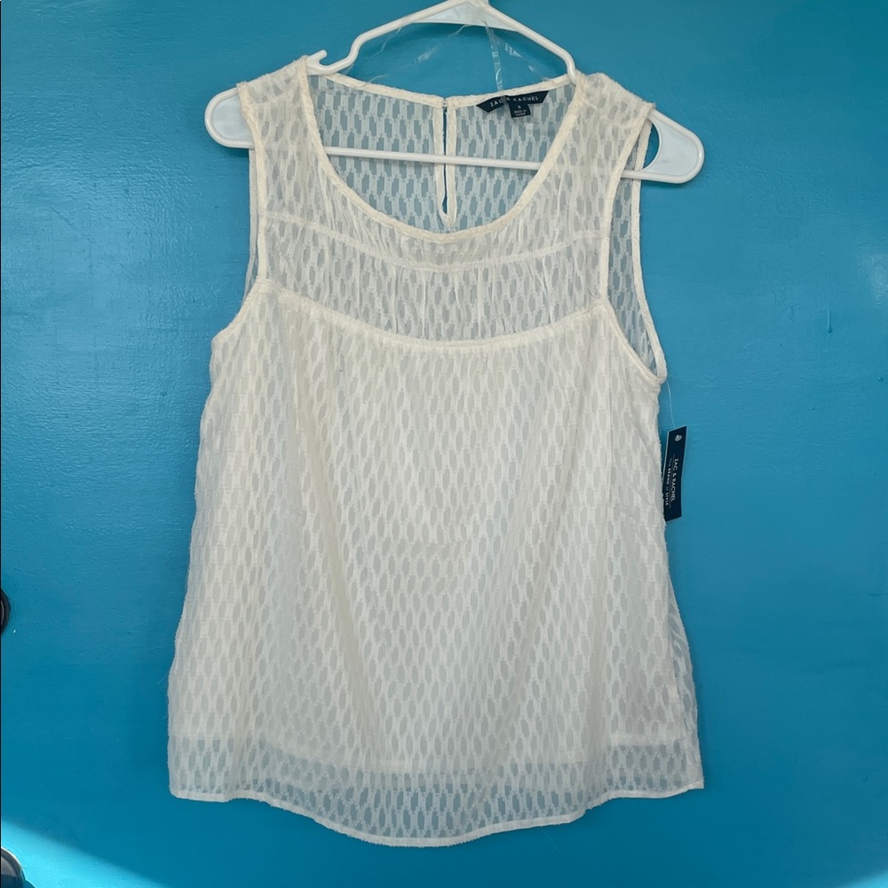 Zac & Rachel Cream Ivory Lace Overlay Sleeveless Tank Boho Feminine Fairy SZ S